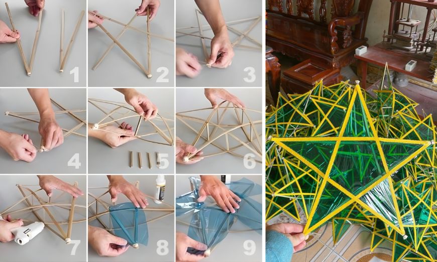 Lồng đèn ông sao bằng giấy kiếng và tre đơn giản chuẩn truyền thống