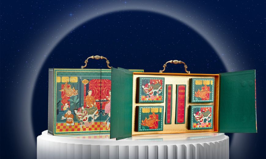 Set hộp bánh Trung thu Đoàn Viên Nguyệt Hội gồm 4 bánh Trung thu kèm 1 gói trà
