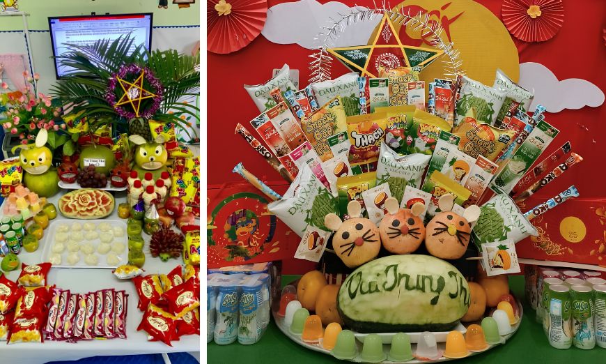 Trang trí mâm cỗ Trung Thu bằng bánh kẹo thay cho mâm ngũ quả xưa